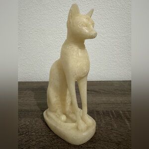 Vintage Handmade Alabaster Egyptian Goddess Bastet Cat Statue, Home Decor